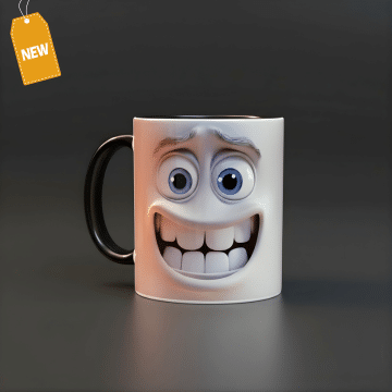 Goofy Grin 3D Art Mug with a big smiley face cartoon design