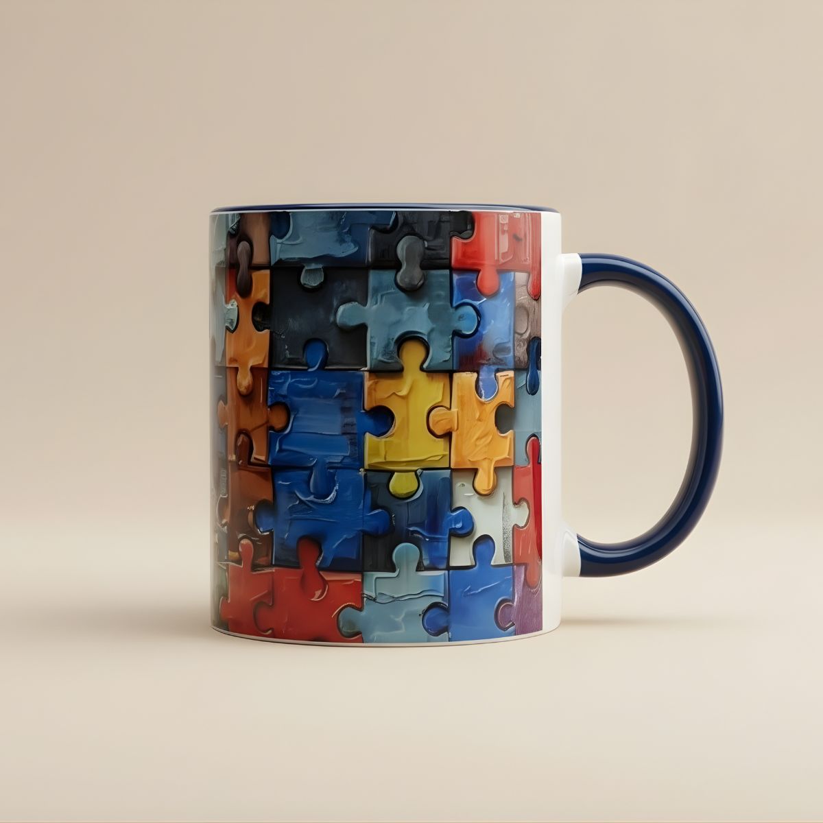 Puzzle Mug blue color close up