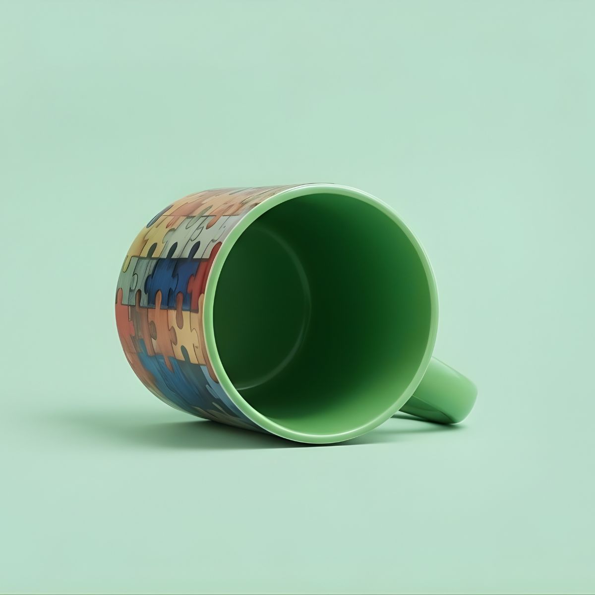 Puzzle Mug green color inside view