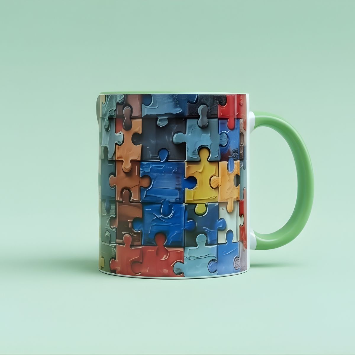 Puzzle Mug green color close up