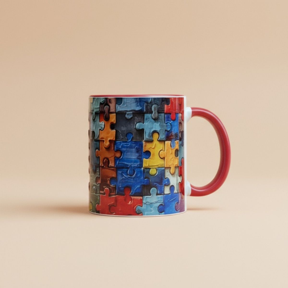 Puzzle Mug red color with handle