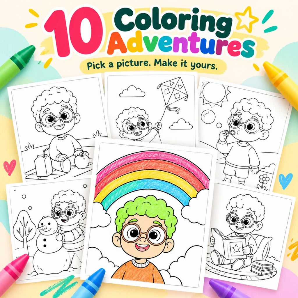 Artie’s Magic Coloring includes 10 coloring adventures with playful scenes for kids to color