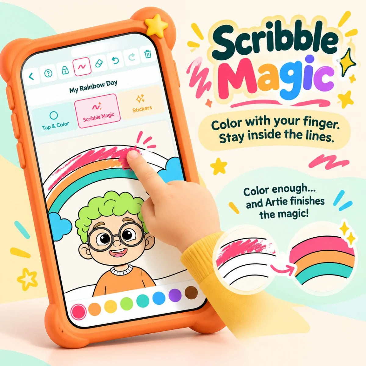 Scribble Magic lets kids color with their finger while colors stay inside the lines