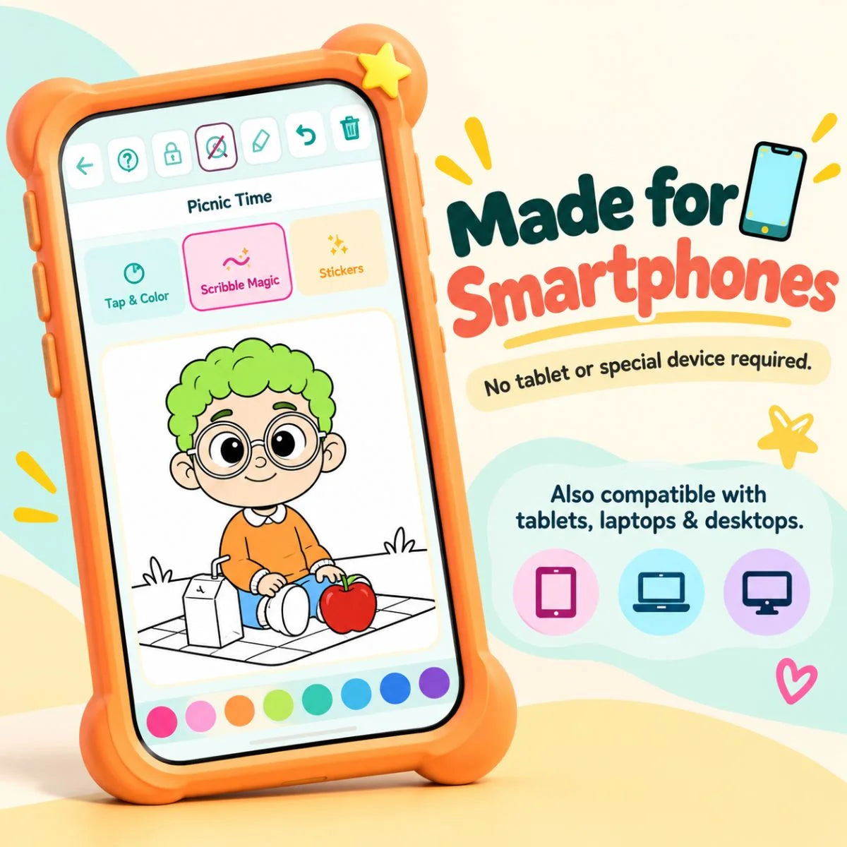 Artie’s Magic Coloring designed for smartphones with a kid-friendly interactive coloring screen