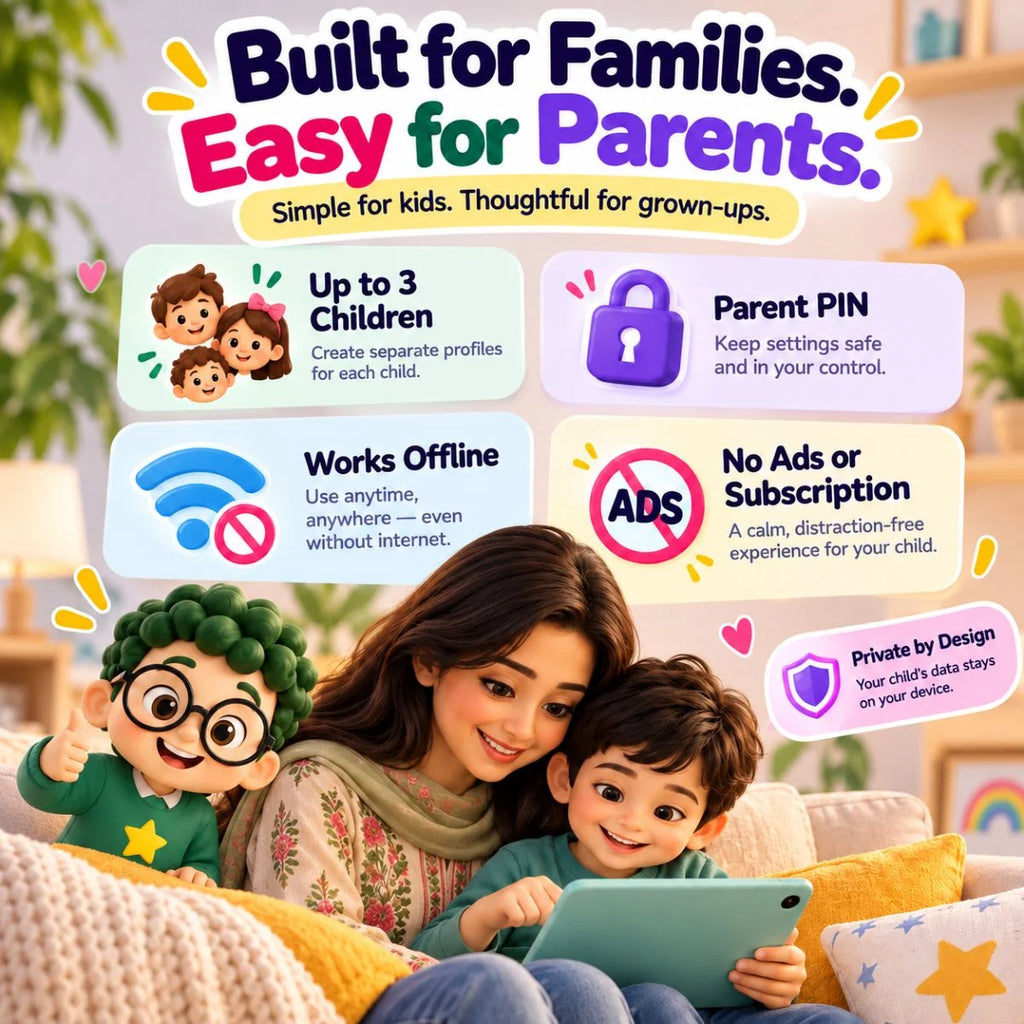 Family-friendly routine chart with up to three children, Parent PIN, offline access and no subscription
