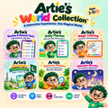 Artie’s World Collection bundle featuring six interactive digital experiences for kids ages 3–10, including planning, coloring, rewards, discovery, exploration and stories.
