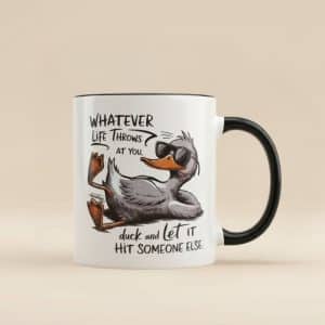 cool-duck-meme-mug-let-it-hit-someone-else Cool duck meme mug with “Let It Hit Someone Else” quote and sunglasses illustration